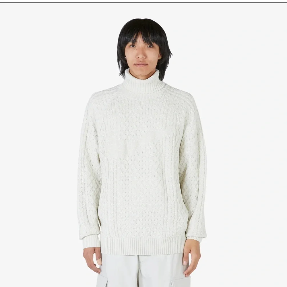 Nike Life Mens Cable Knit Turtleneck Off White Chunky Relaxed Large Sweater NWT